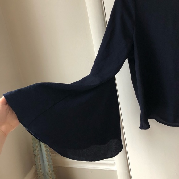 Navy Bell Sleeve Blouse - Picture 2 of 3